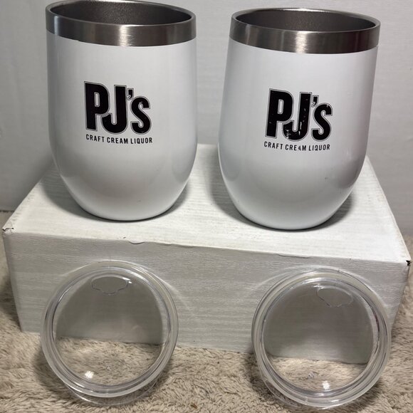 2 PJs Craft Cream Liquor Stainless Steel Insulated White Tumblers Clear Lids - Picture 7 of 10